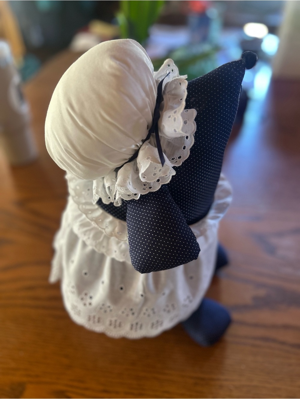Vintage Handmade Cloth Mouse Doorstop - Blue Polka Dot Country Chic Decor